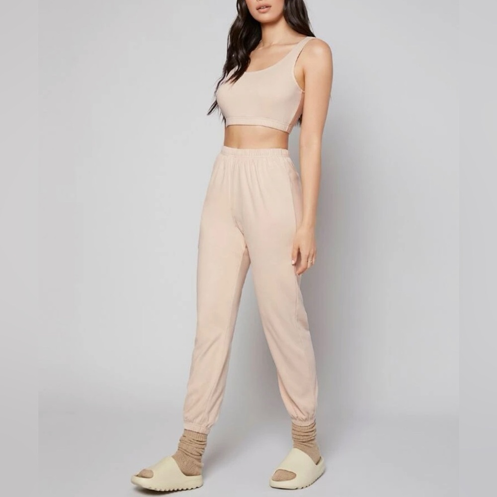 Dark Gray Fleece Crop Top & Jogger Lounge Set